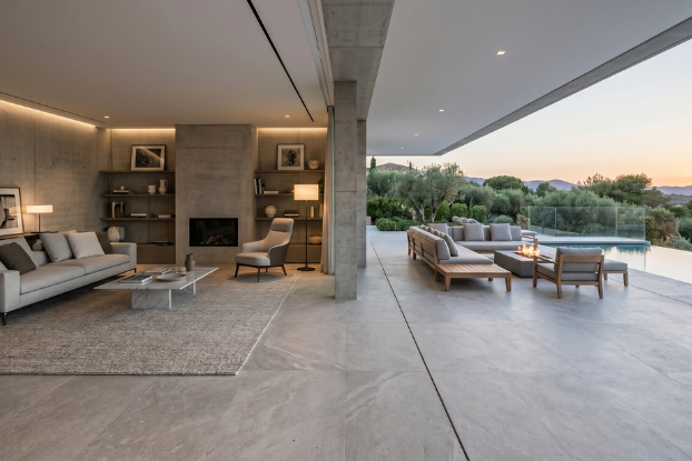 Terrasse et salon poursuite carrelage